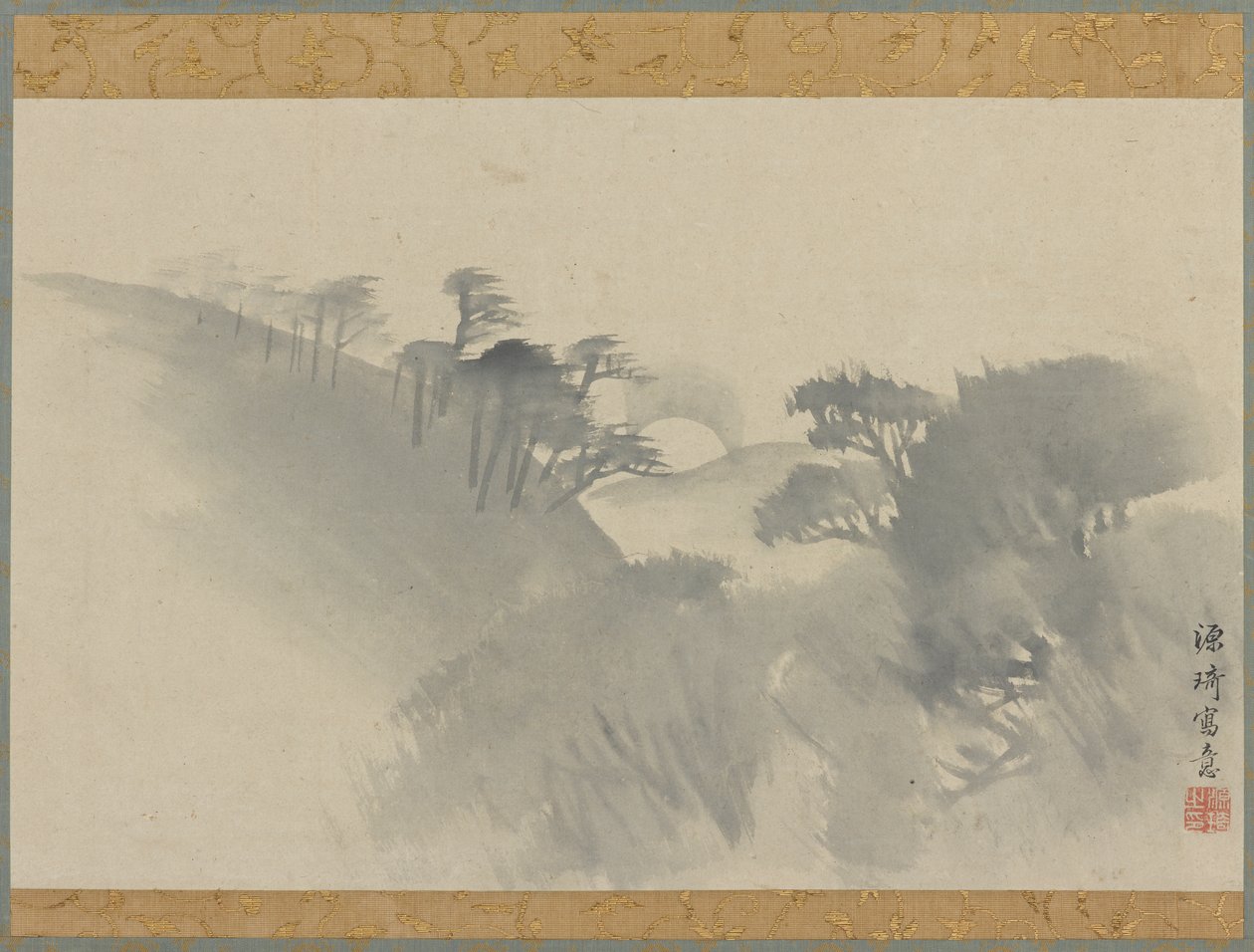 Landskap med kulle, träd och månuppgång, Edo-perioden, 1747-1868. av Genki