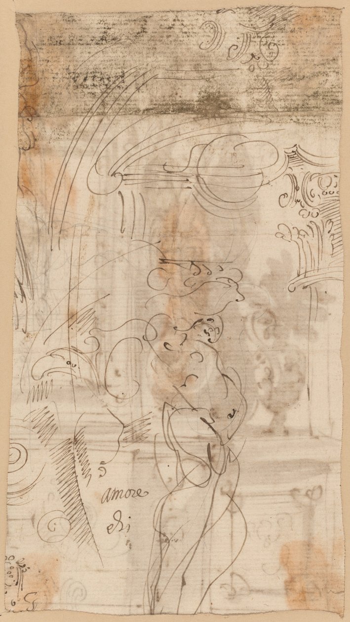 En arkitektonisk studie med en Atlantid av Genoese 17th Century