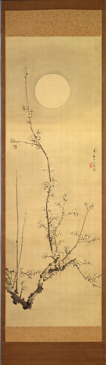 Blommande plommonträd mot fullmånen, ca 1800-22 (bläck på siden) av Gentai Sanjin