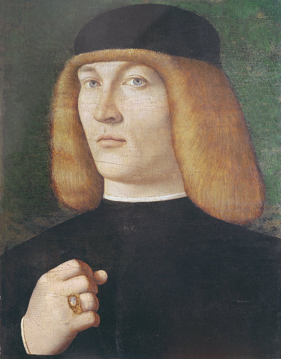 Porträtt av en ung man (olja på poppelträ) av Gentile Bellini