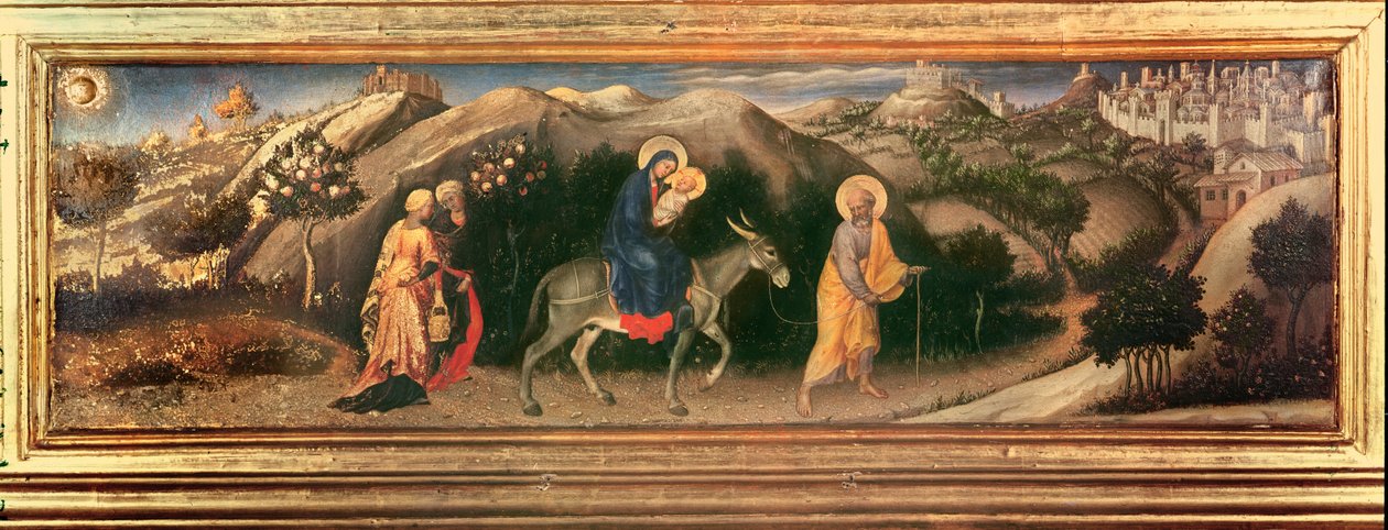 Altartavla av de vise kungarnas tillbedjan, central predella Flykten till Egypten, 1423 (tempera på tavla) av Gentile da Fabriano