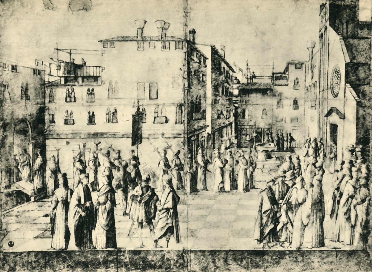 Procession i Venedig, mitten av slutet av 1400-talet, 1943. av Gentile Bellini