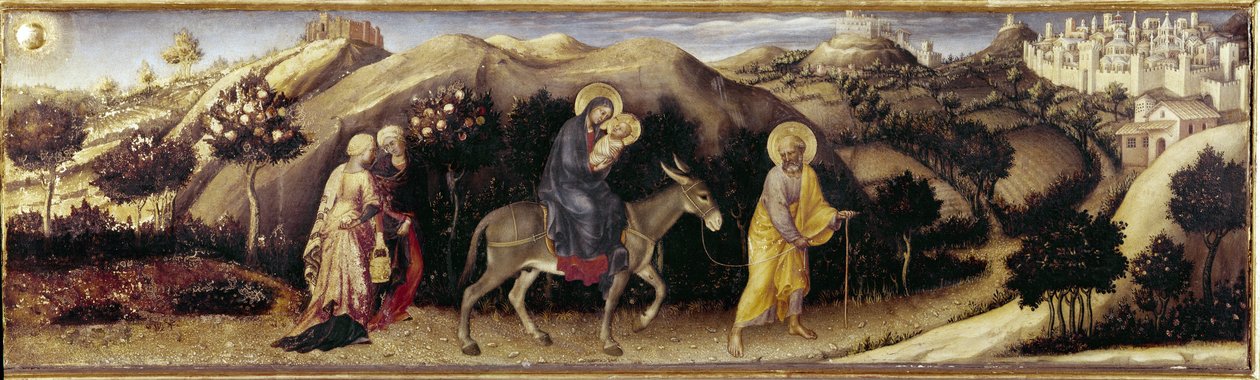 Altarpiece of Adoration of the Magi: Flight to Egypt - central panel (olja på panel av Gentile da Fabriano