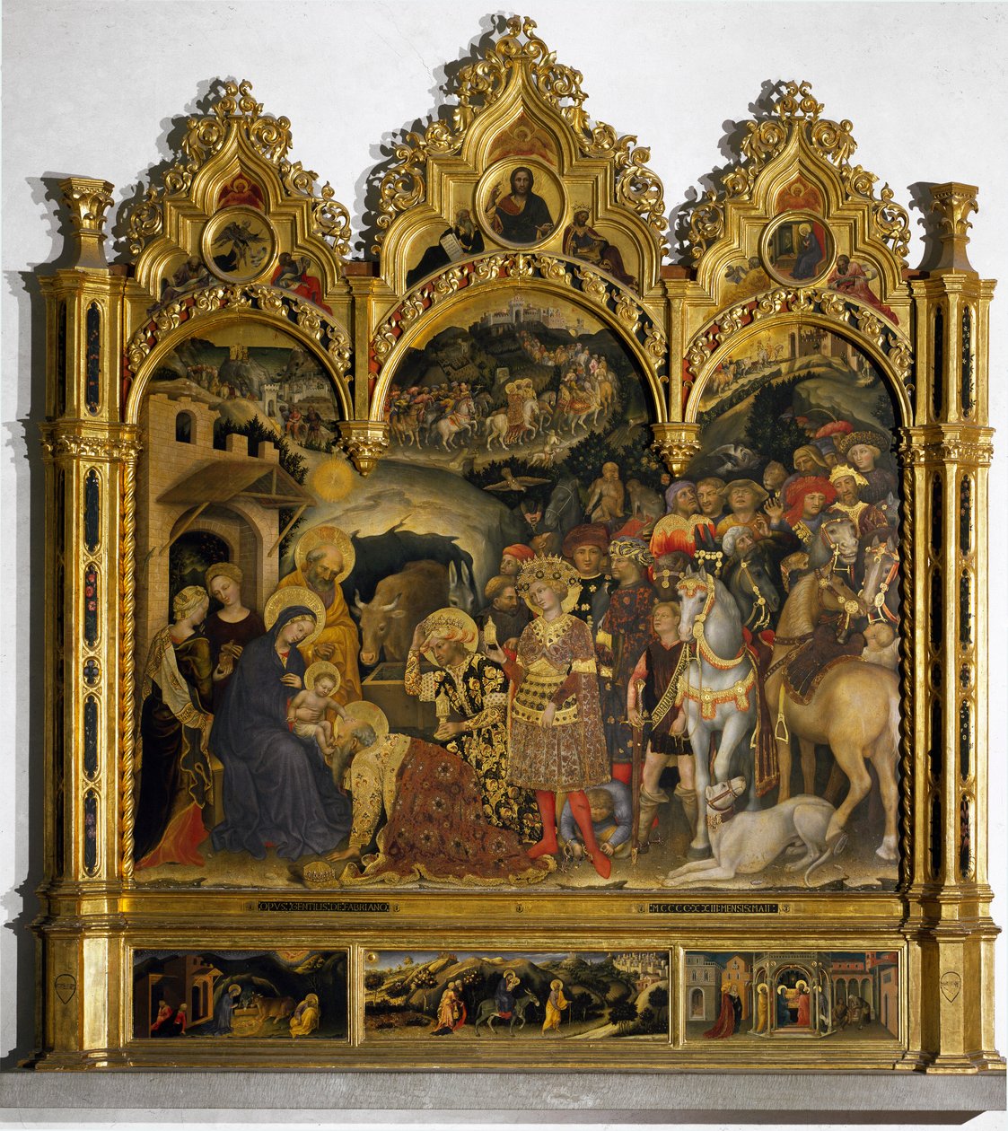 Altartavla för tillbedjan av männen (Pala Strozzi). Målning av Gentile da Fabriano (Gentile di Niccolo av Gentile da Fabriano