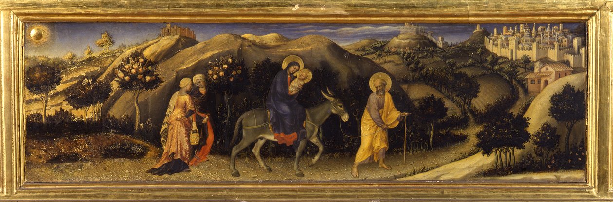 Flyg till Egypten (Predella of the Adoration of the Magi, Pala Strozzi) av Gentile da Fabriano