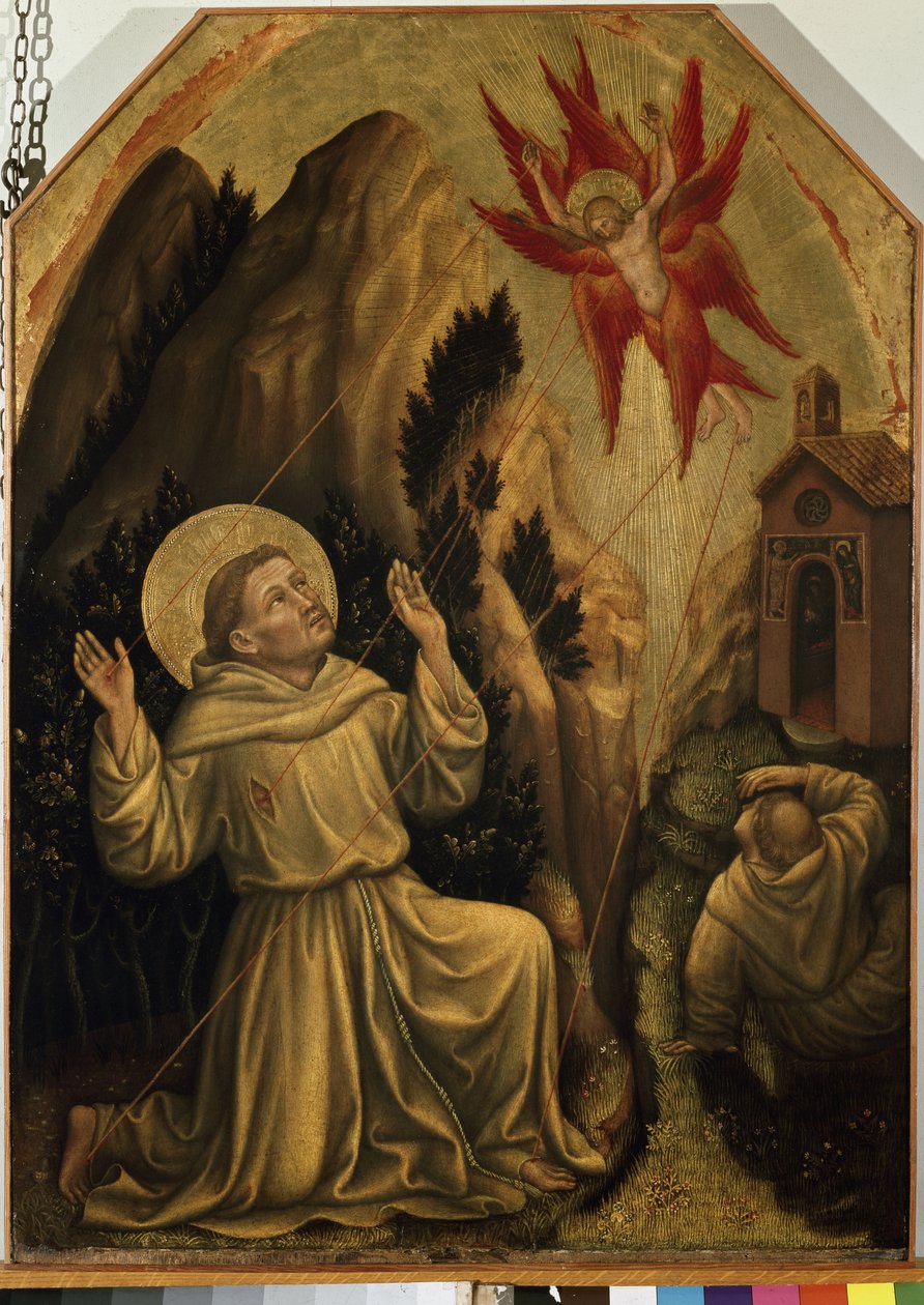 Saint Francis tar emot stigmata (tempera på panelen av Gentile da Fabriano