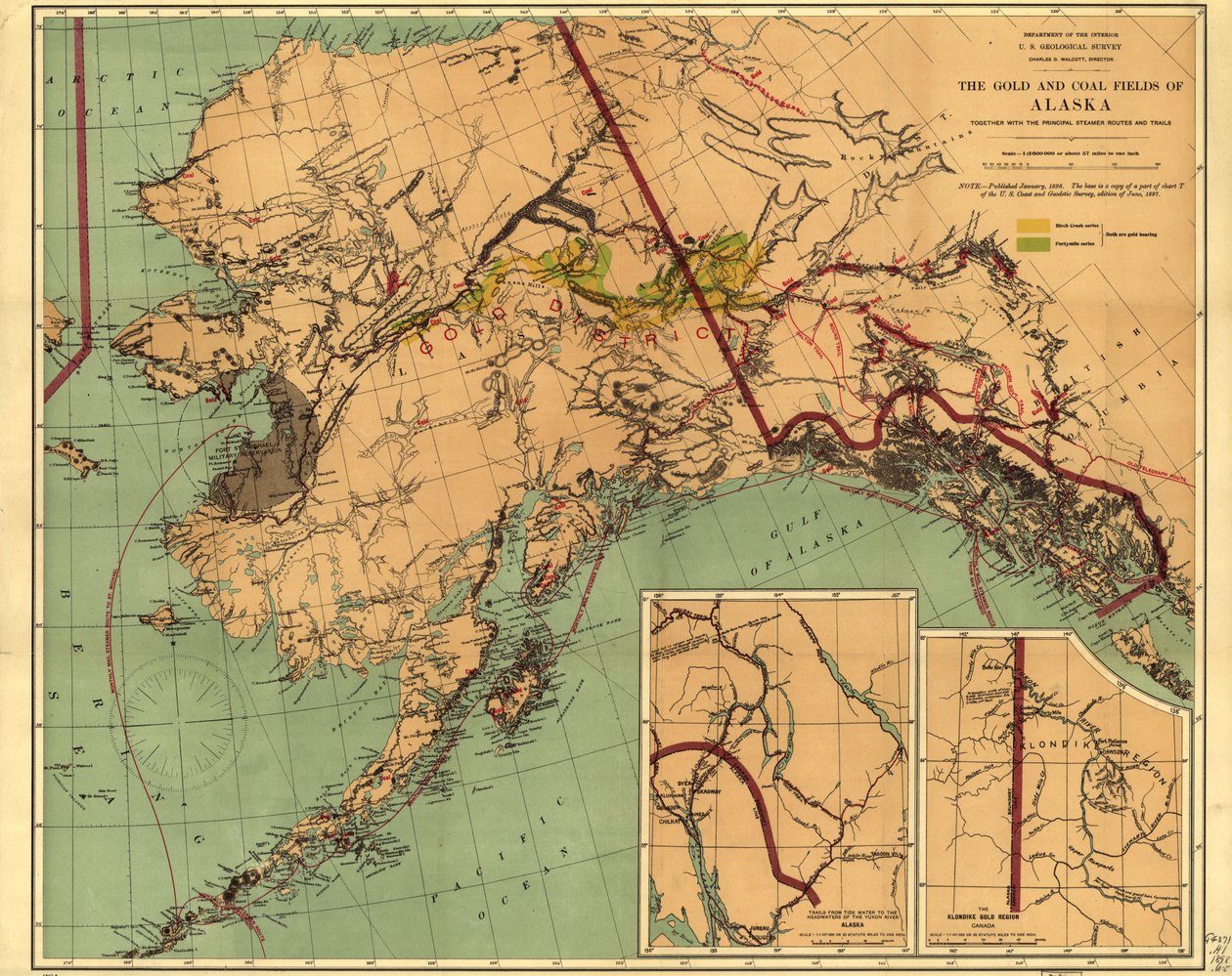 Guld- och kolfälten i Alaska: tillsammans med de viktigaste ångbåtsvägarna och stigarna av Geological Survey
