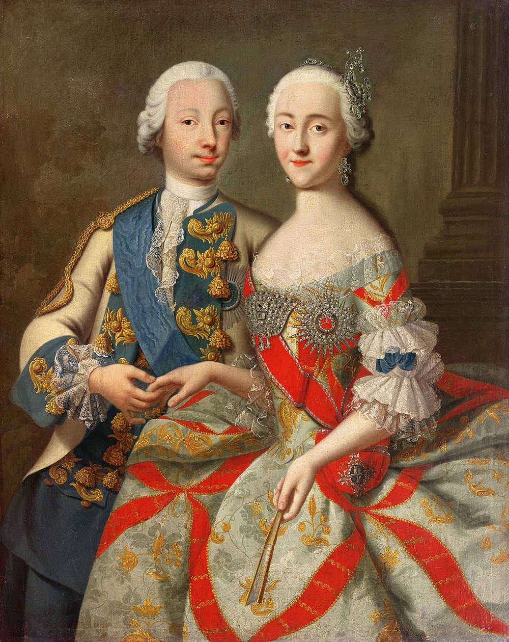 Porträtt av Katarina den stora (1729-96) och prins Petr Fedorovitj (1728-62) 1740-45 av Georg Christoph Grooth