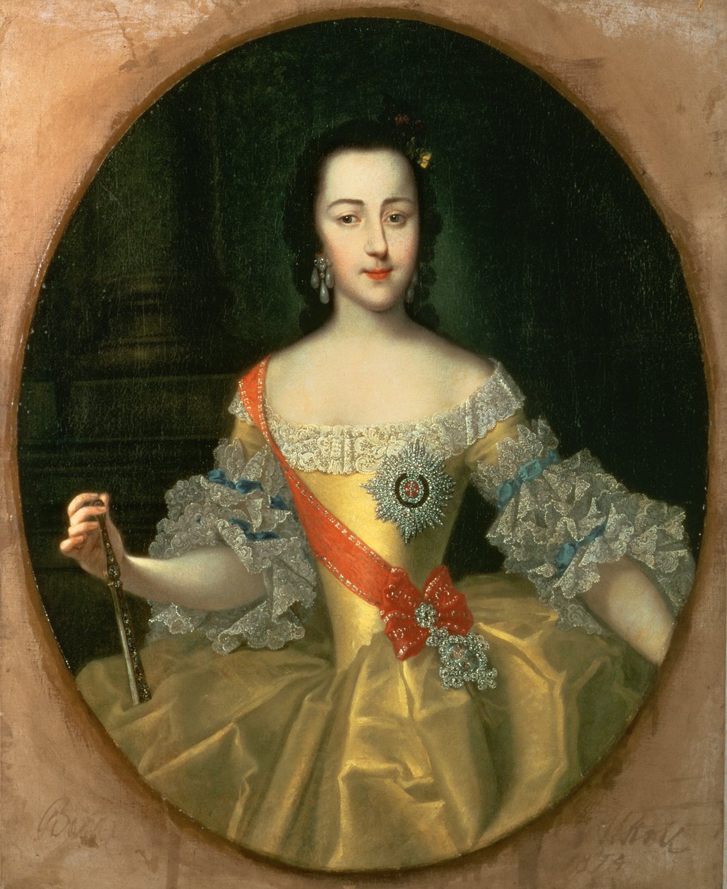 Porträtt av storhertiginnan Jekatrina Aleksejevna, senare Katarina II, ca 1745 av Georg Christoph Grooth