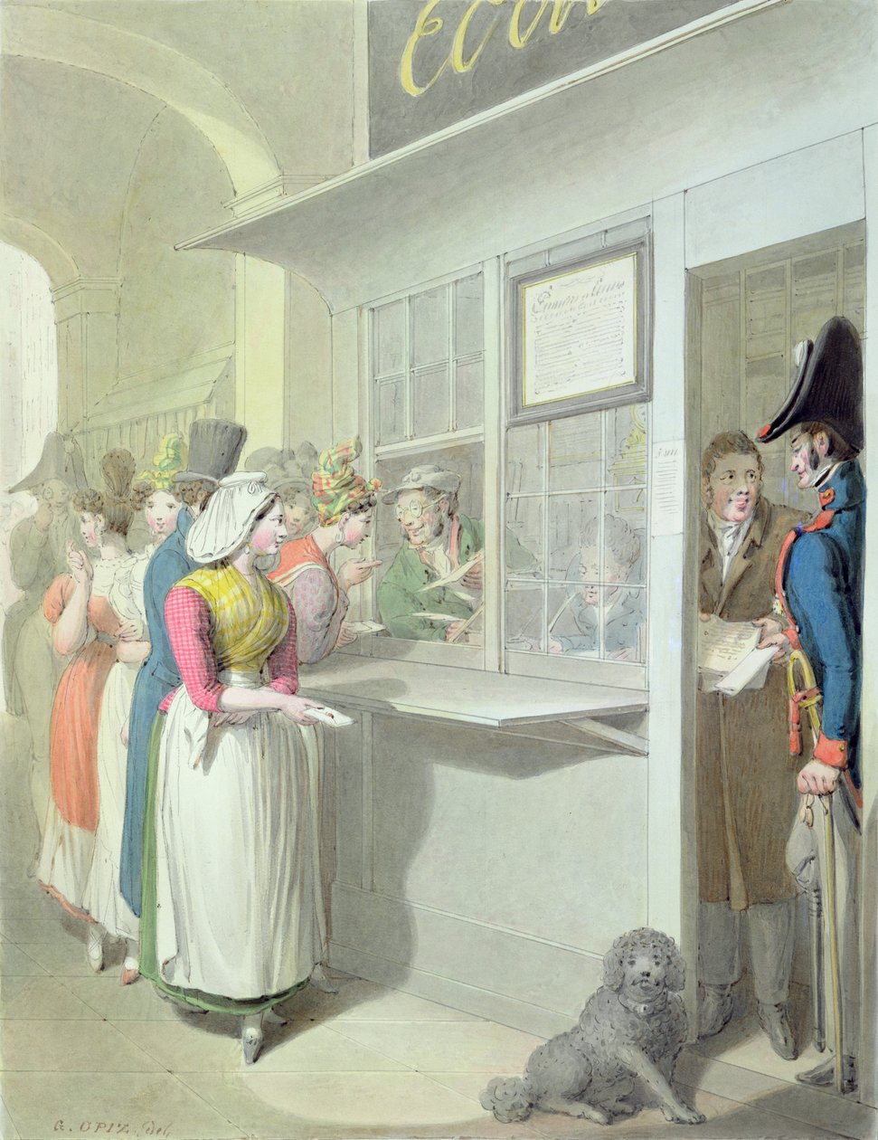 Den offentliga författaren i Palais-Royal, från "Tableau de Paris", 1815-41 av Georg Emanuel Opitz