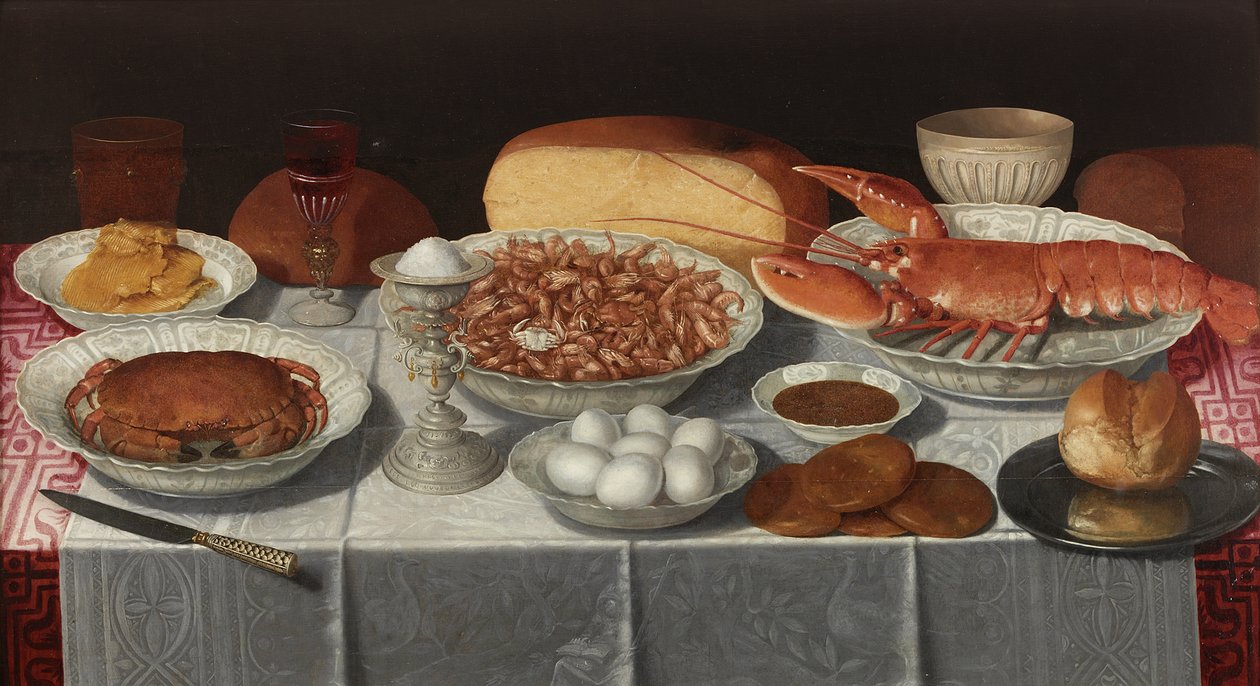 Stilleben med skaldjur och ägg av Georg Flegel