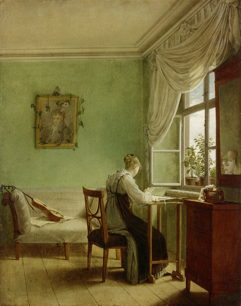 Kvinna broderar, 1812 av Georg Friedrich Kersting