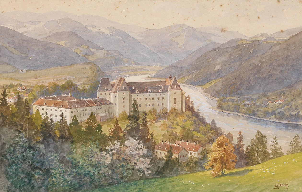  Blick uber Schloss Grein auf die Donau av Georg Janny