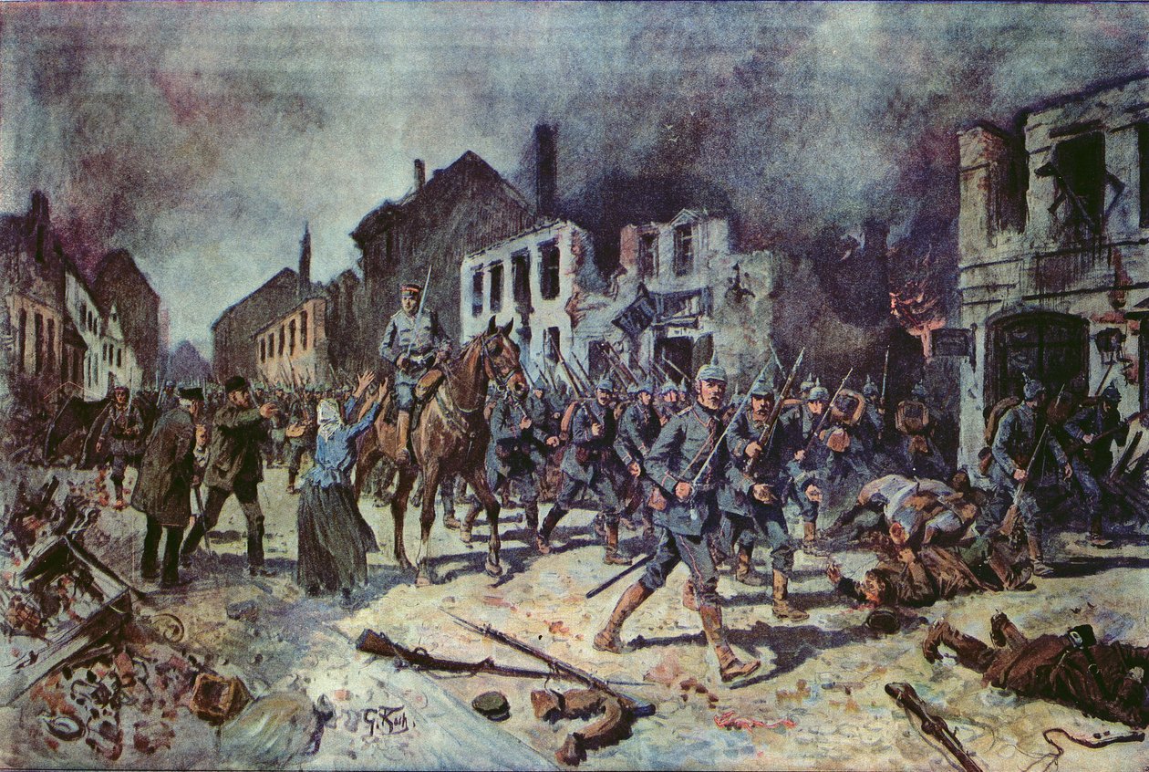 Tyska trupper gick in i staden Ortelsburg under slaget vid Tannenberg, augusti 1914 av Georg Koch