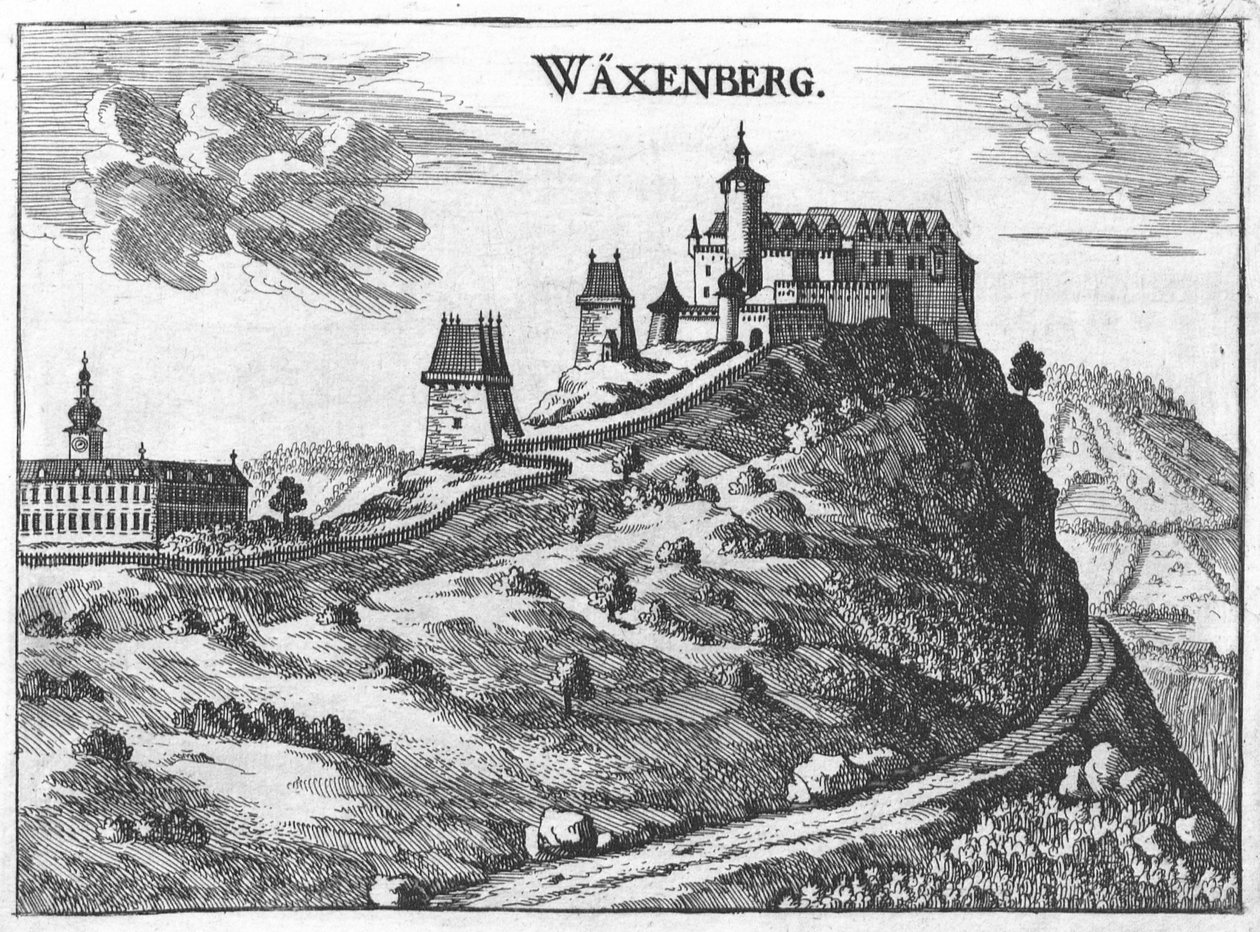 Castle Waxenberg in Upper Austria, drawing from M. Vischer 1674 av Georg Matthaus Vischer