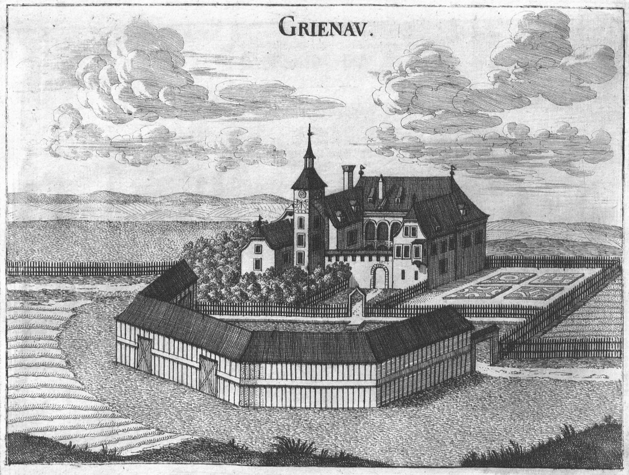Engraving, view of Grünau castle, Upper Austria av Georg Matthaus Vischer