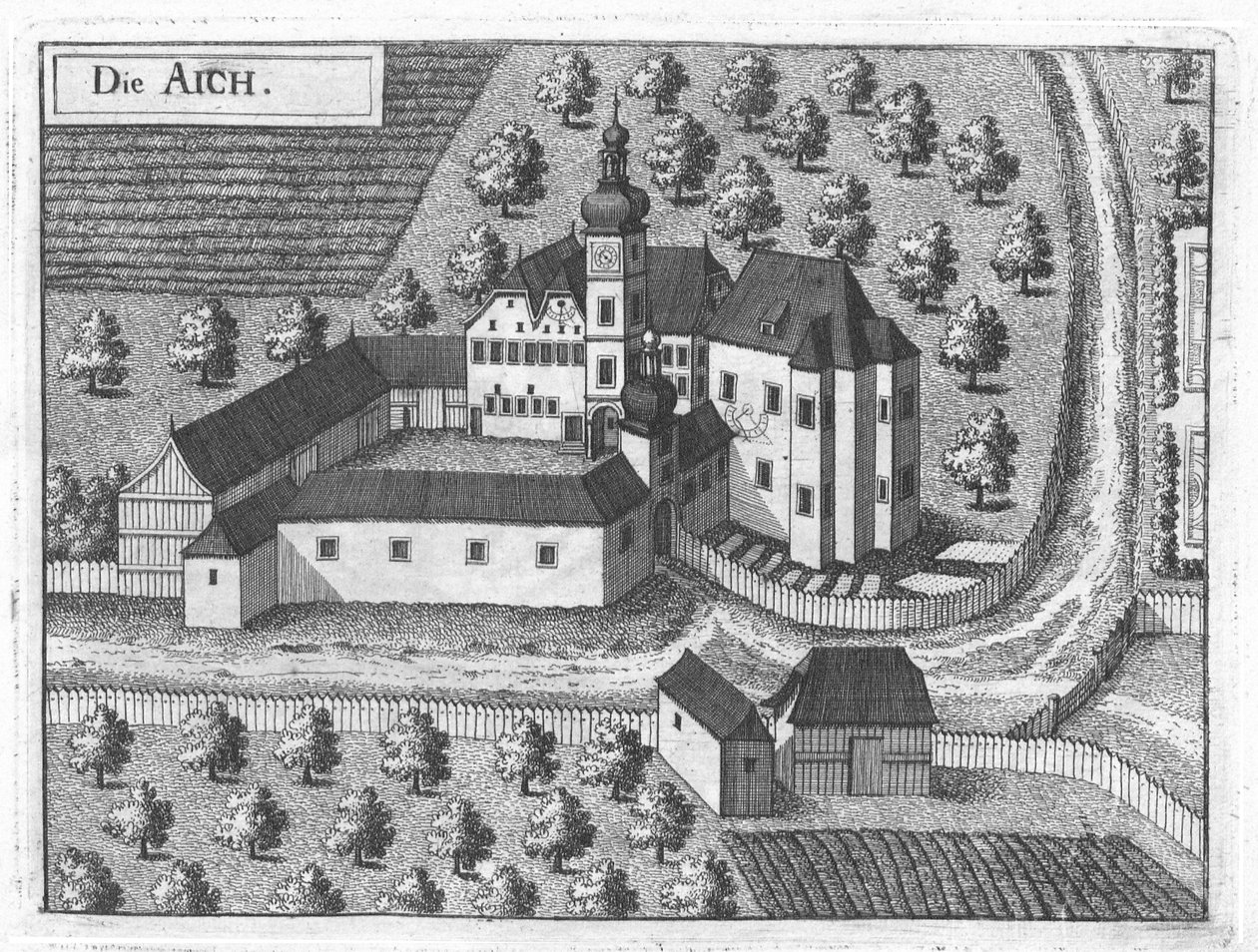 Aich Castle omkring 1674 av Georg Matthäus Vischer.