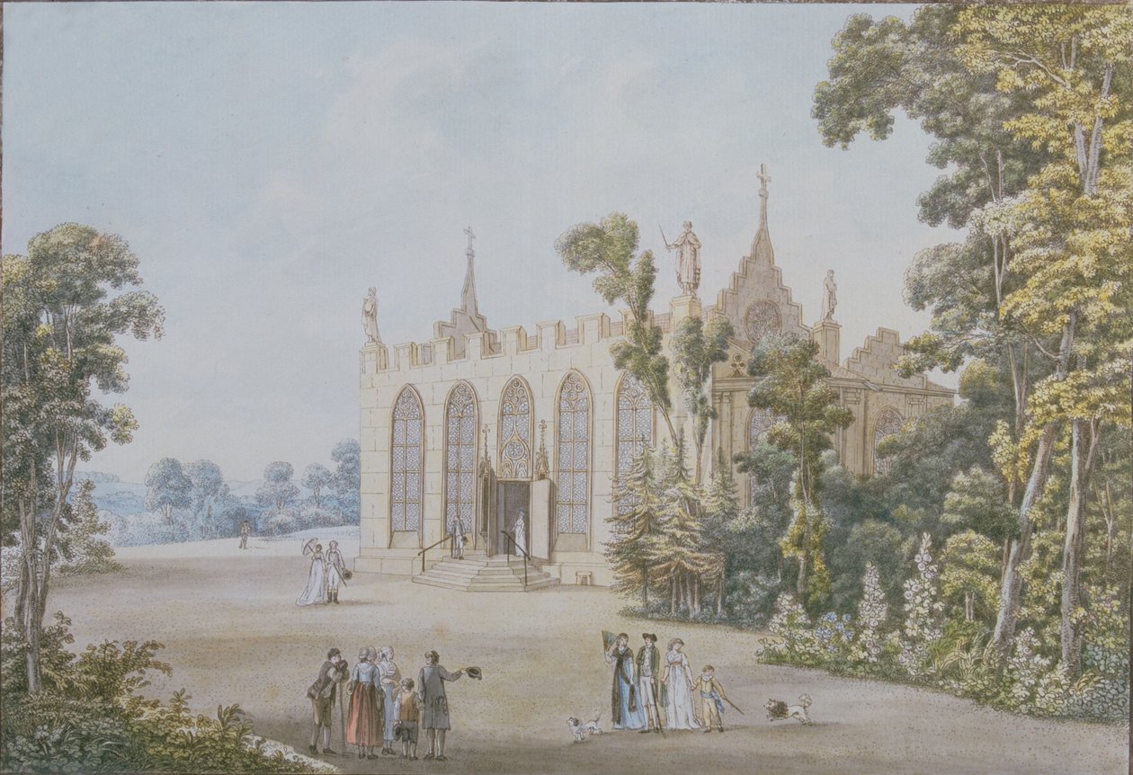 Det gotiska kapellet i hertigparken vid Weimar, 1798 (färggravyr) av Georg Melchior Kraus