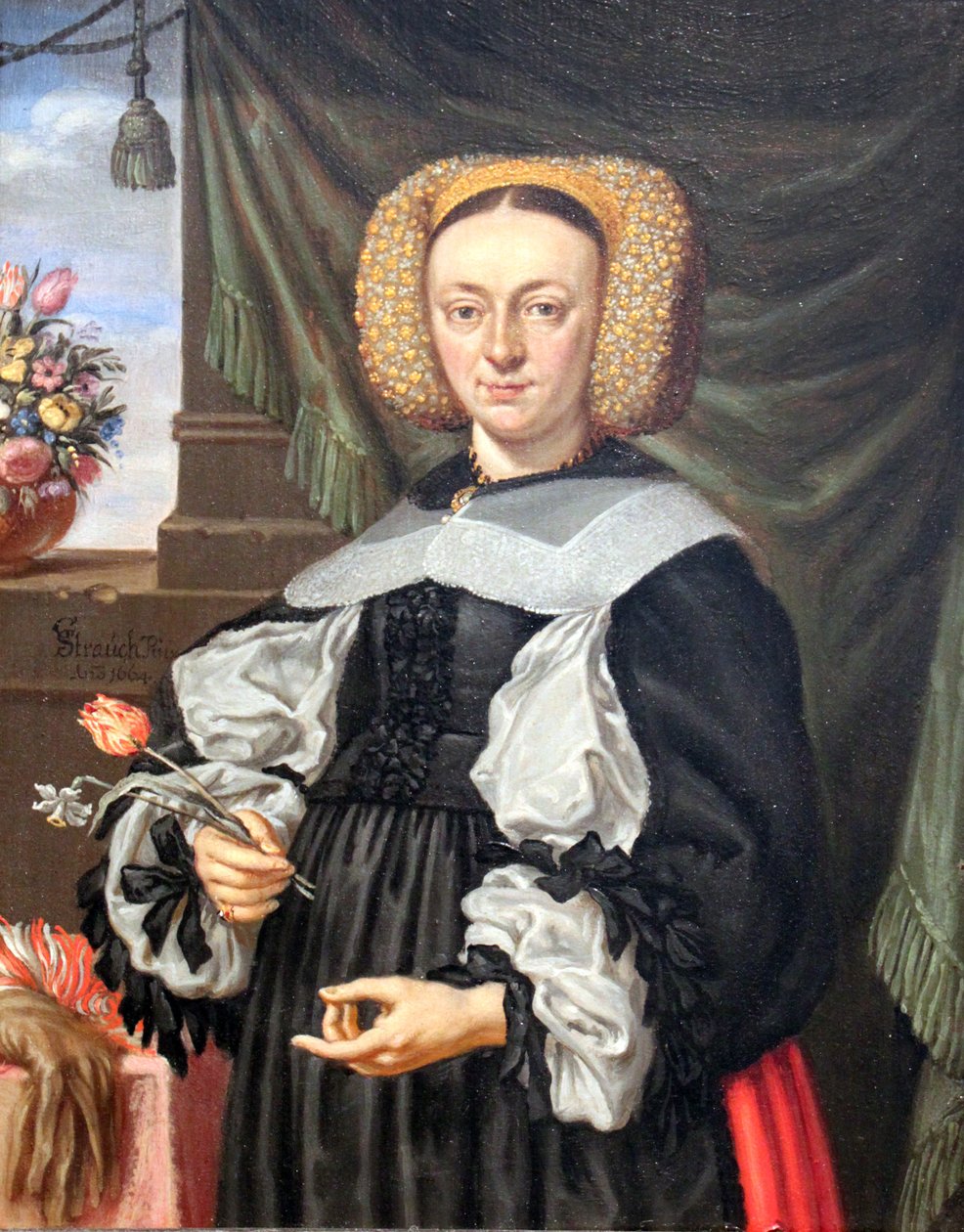 Porträtt av en kvinna med blommor av Georg Strauch