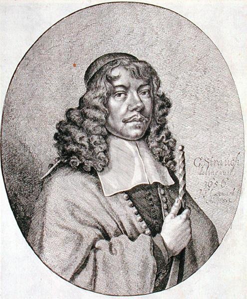 Porträtt av Gabriel Schutz (1585-1672) graverad av Johann Friedrich Leonart (1633-80) 1668 (gravyr) av Georg (after) Strauch