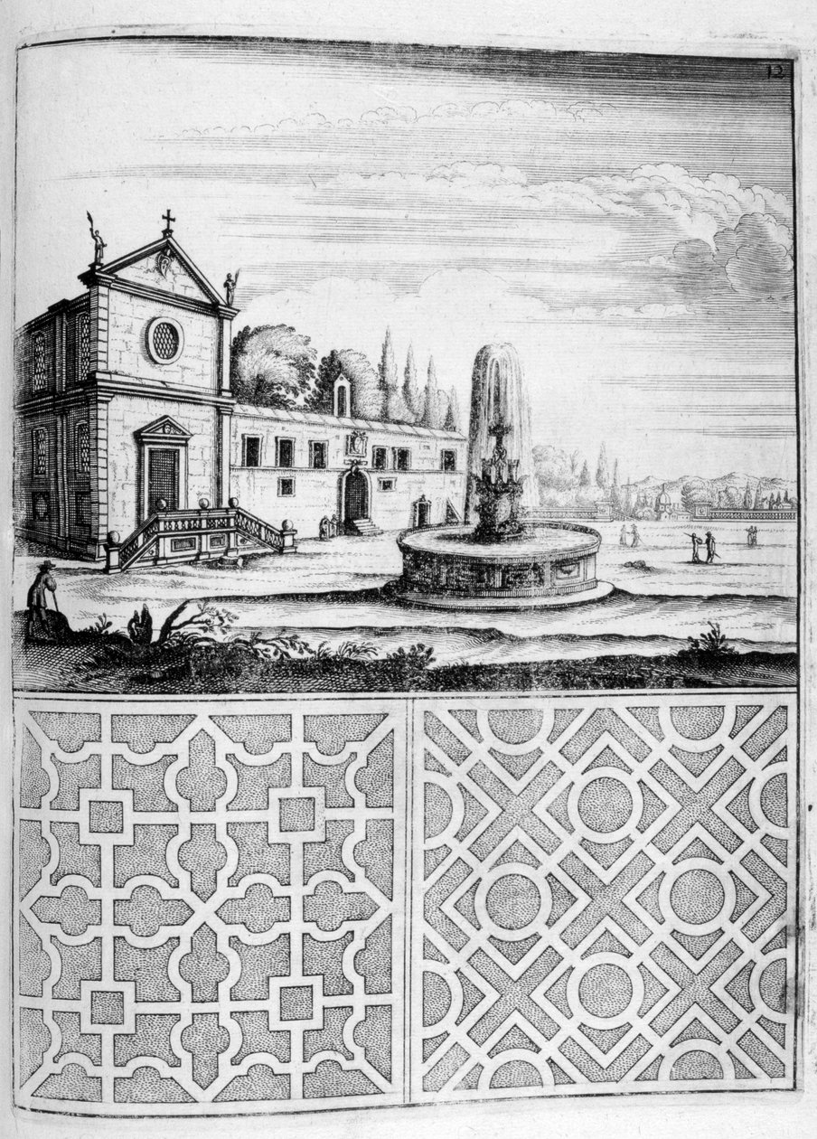 Design av hus, fontän och trädgård, 1664 av Georg Andreas Bockler