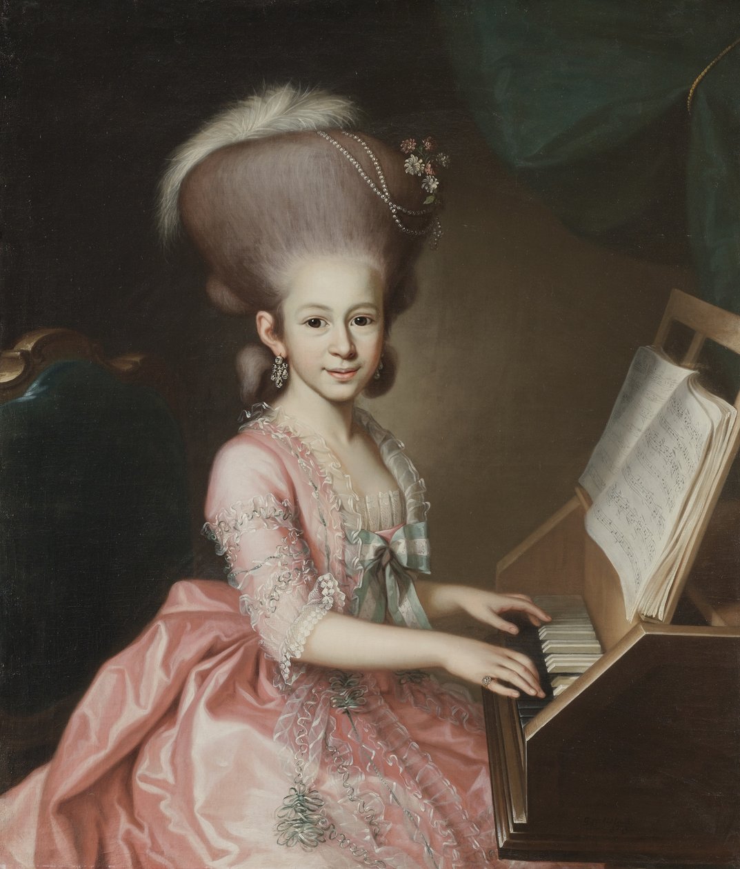 Porträtt av en ung dam vid Clavichord, 1779 av Georg Anton Abraham Urlaub