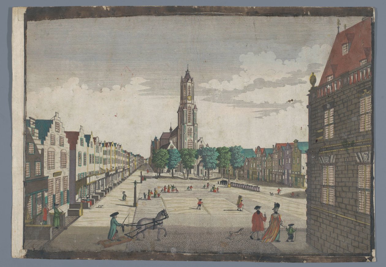 Utsikt över Nieuwe Kerk i Delft Prospekt av den nya kyrkan, samt Markt i Delft av Georg Balthasar Probst (possibly)
