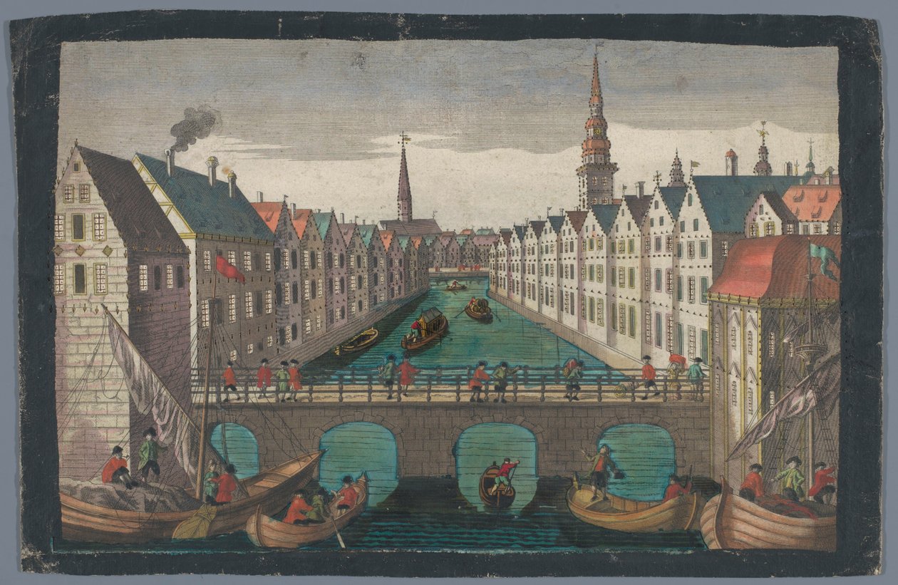Utsikt över Nikolaifleet mittemot Sankt Nikolaikirche i Hamburg Prospekt mot St Nicolai Kirche zu Hamburg av Georg Balthasar Probst (possibly)