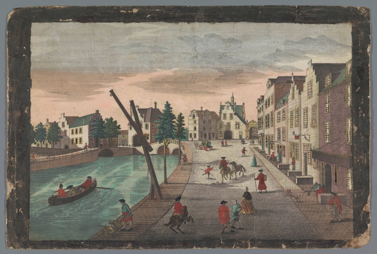 Utsikt över Rotterdamse Poort och Ketelpoort i Delft Prospect der Ketel bey dem Rotterdammer Thor, innerhalb av staden Delft av Georg Balthasar Probst (possibly)