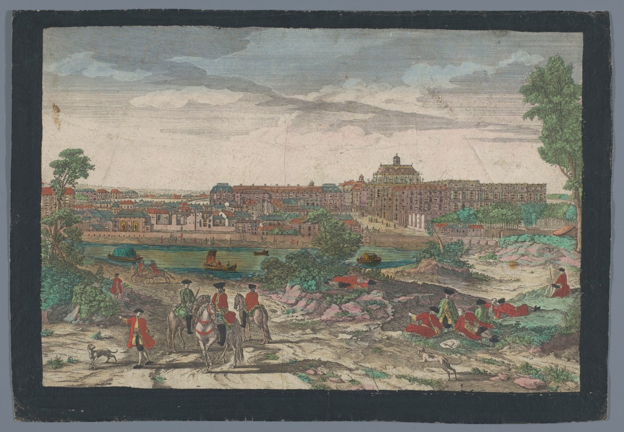 Utsikt över staden i slottet i Versailles Ansikte av palatset och en del av staden Versailles (titel på objekt) av Georg Balthasar Probst (possibly)