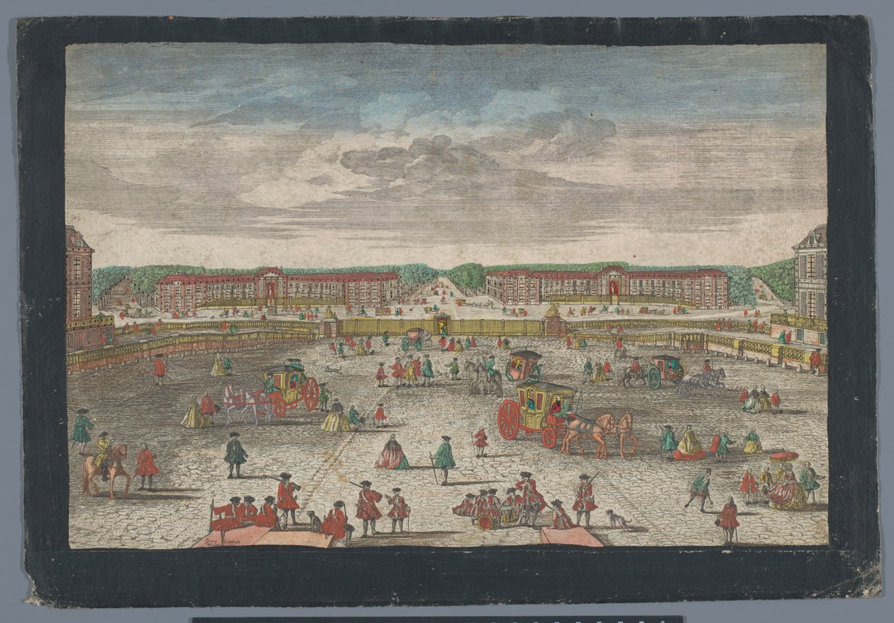 Utsikt över stallet i slottet i Versailles Gesicht der Ställe zu Versalien, hämtat från dem Zweiten Gitter (titel på objekt) av Georg Balthasar Probst (possibly)