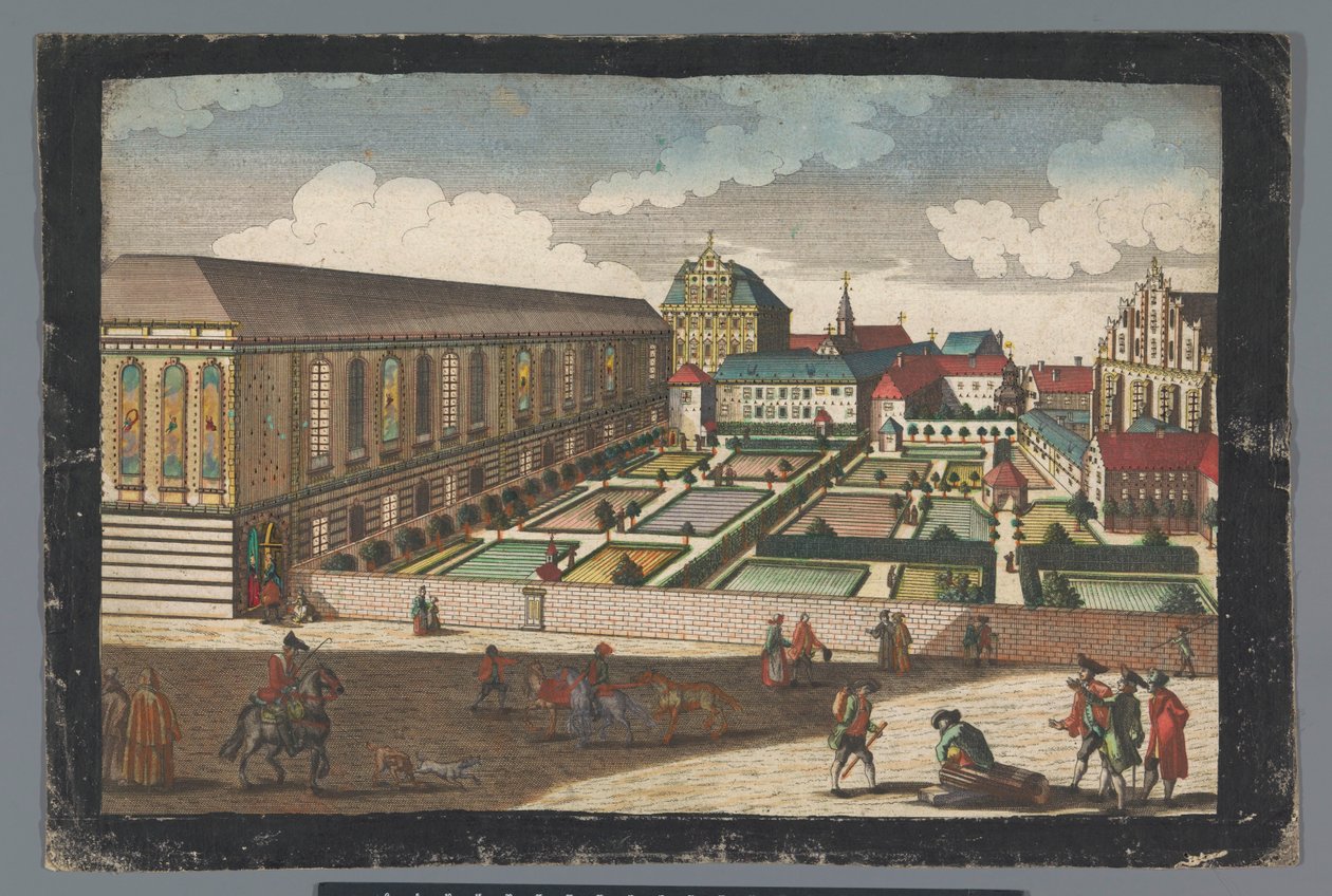 Utsikt över det kungliga palatset och klostret för småbröderna i Wroclaw Das Könige Palatium, samt dem Capuciner und Minoritten Closter zu Breslau (titel på objekt) av Georg Balthasar Probst (possibly)