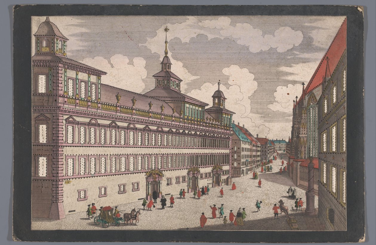 Utsikt över rådhuset i Nürnberg Das Rathhauss zu Nürnberg gegen dem Marckt av Georg Balthasar Probst (possibly)