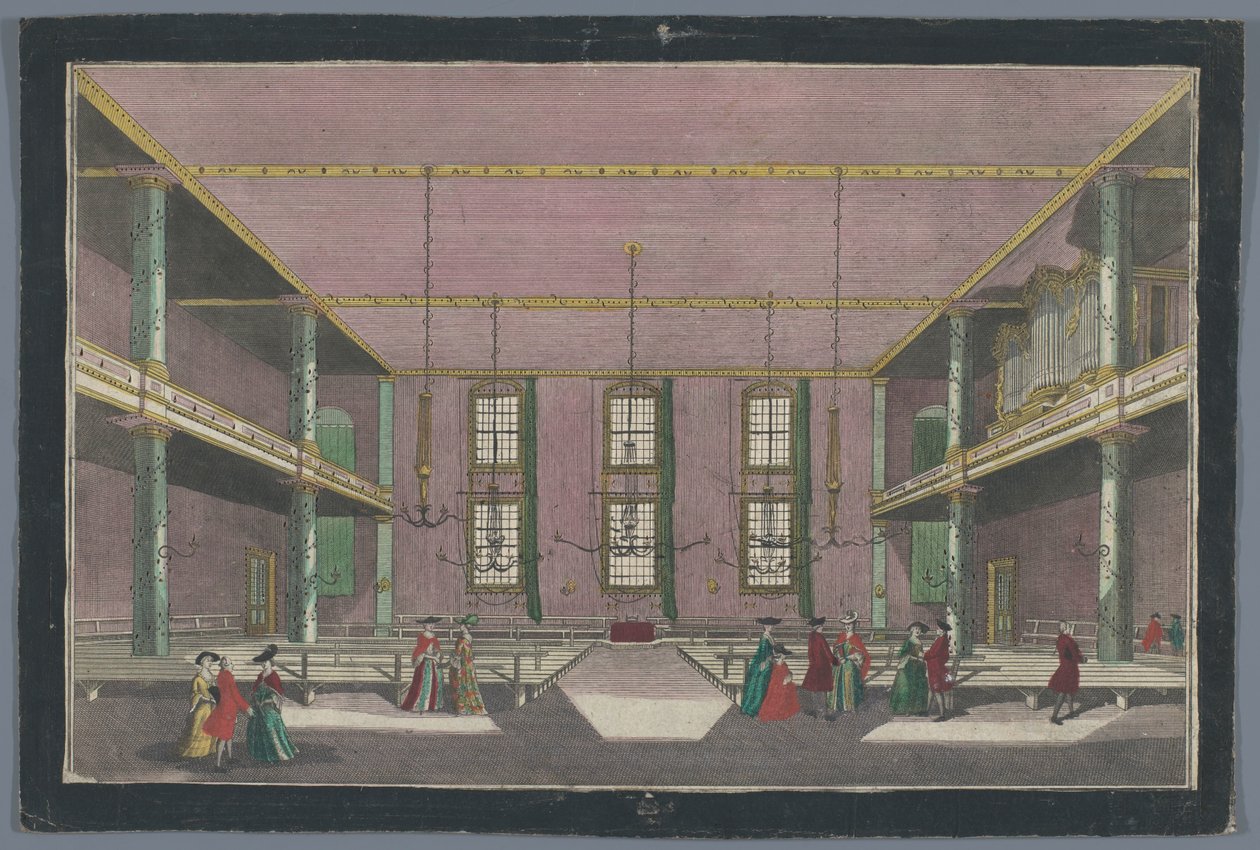 Vy över interiören av Kerk van de Broedergemeente i Zeist Mötesplats för brödragemenskapen i Zeyst von Innen av Georg Balthasar Probst (possibly)