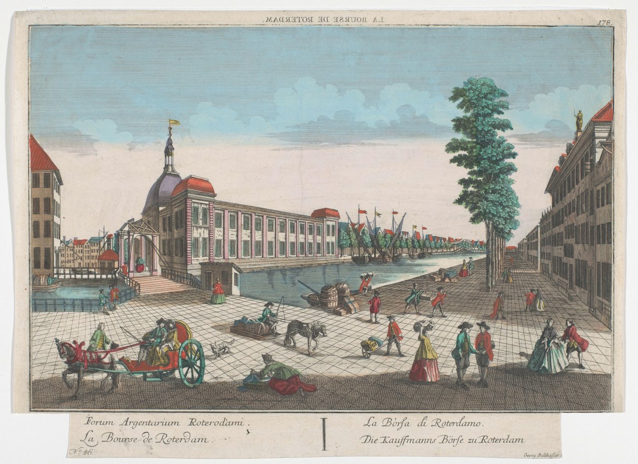 Utsikt över börsen i Rotterdam Die Kauffmanns Börse zu Rotterdam (titel på objekt) Rotterdam (serietitel) av Georg Balthasar Probst