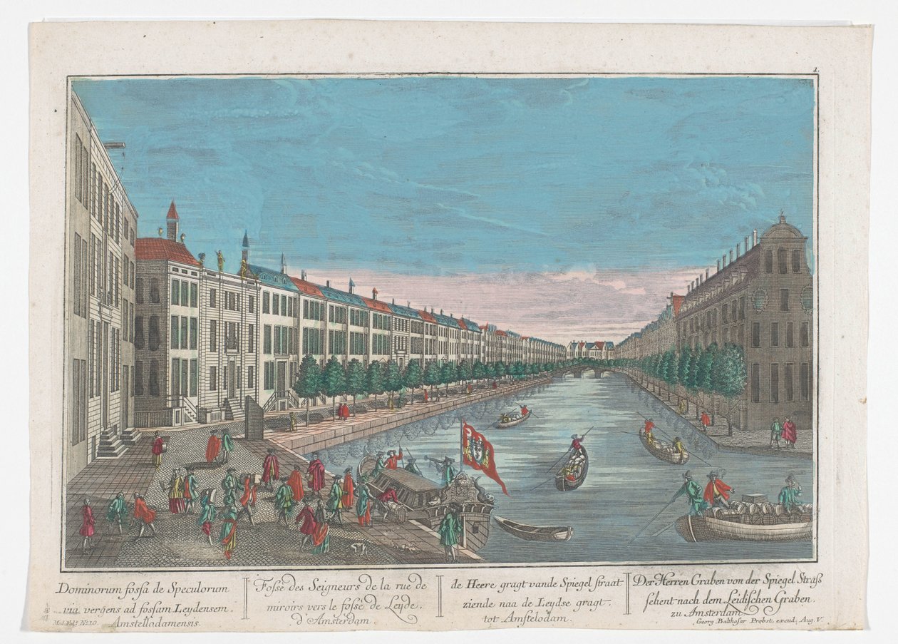 Utsikt över Herengracht i Amsterdam Herren Graben från Spiegel Strasse ser mot Leidischer Graben i Amsterdam (titel på objekt) Amsterdam (serietitel) av Georg Balthasar Probst
