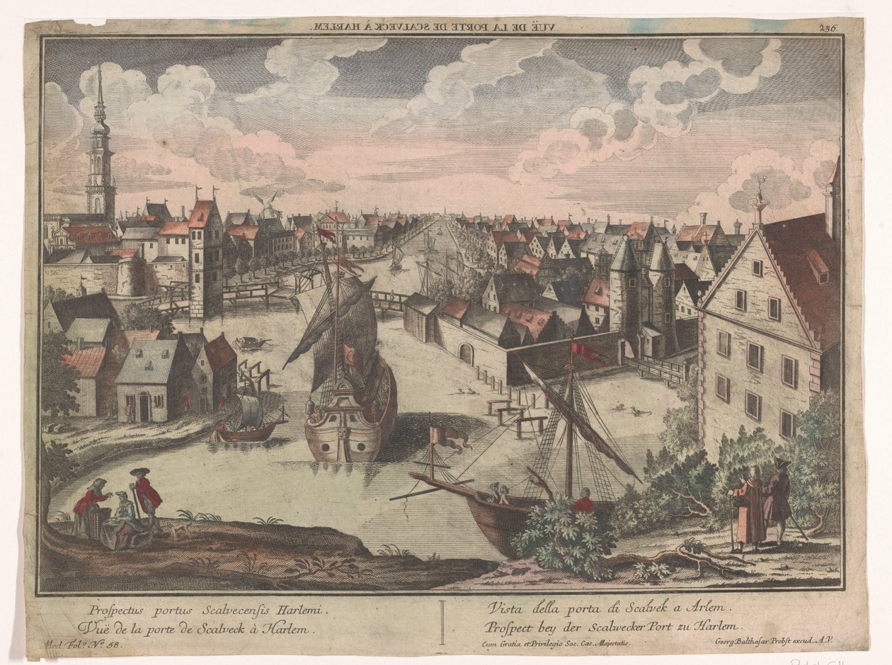 Utsikt över Schalkwijker Poort i Haarlem Prospect bey der Scalwecker Port zu Harlem (titel på objekt) Haarlem (serietitel) av Georg Balthasar Probst