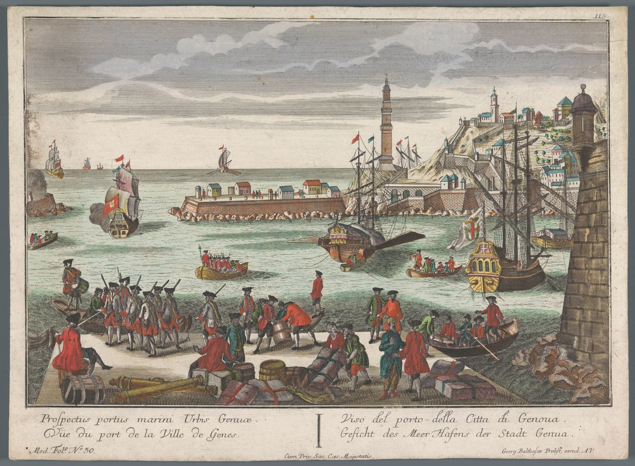Utsikt över hamnen i Genua Gesicht des Meer Hafens der Stadt Genua (titel på objekt) Hamnvyer (serietitel) av Georg Balthasar Probst