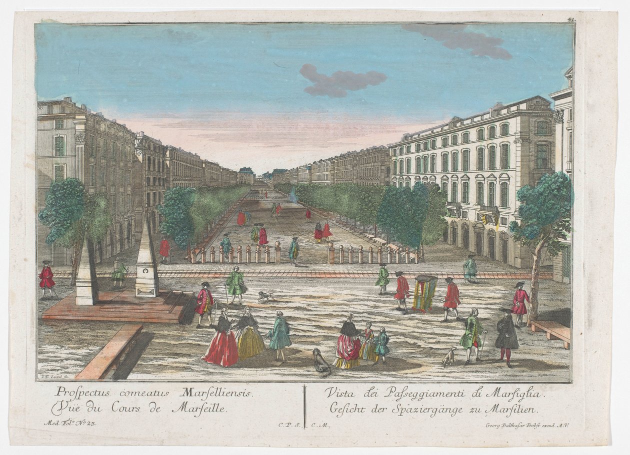 Utsikt över en strandpromenad i Marseille Utsikt över promenaderna i Marseille (titel på objekt) Marseille (serietitel) av Georg Balthasar Probst