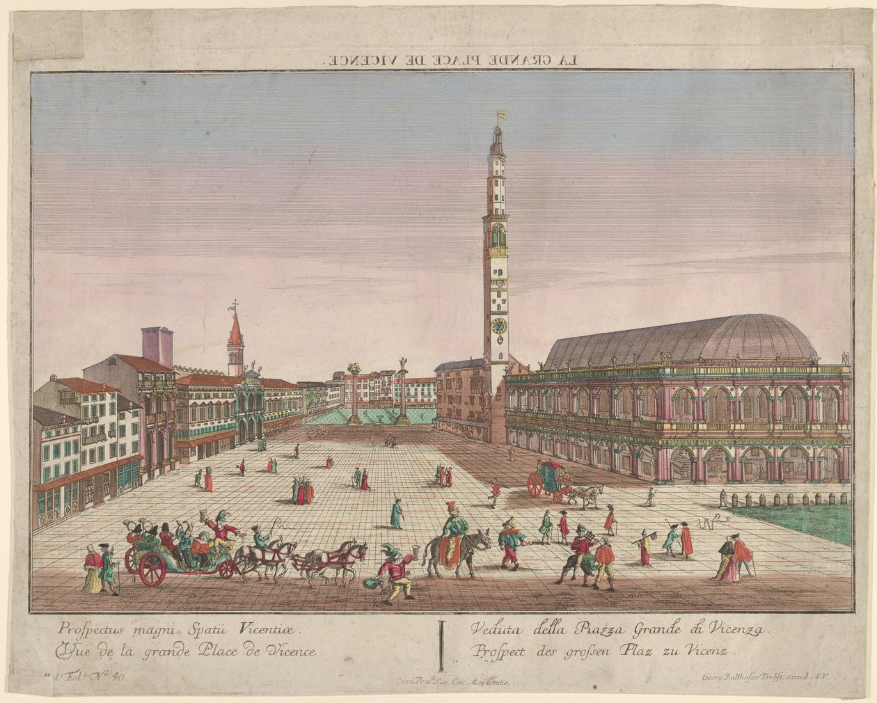 Utsikt över Piazza dei Signori i Vicenza med hästdragna vagnar och figurer ..., ca. 1750-1801. av Georg Balthasar Probst