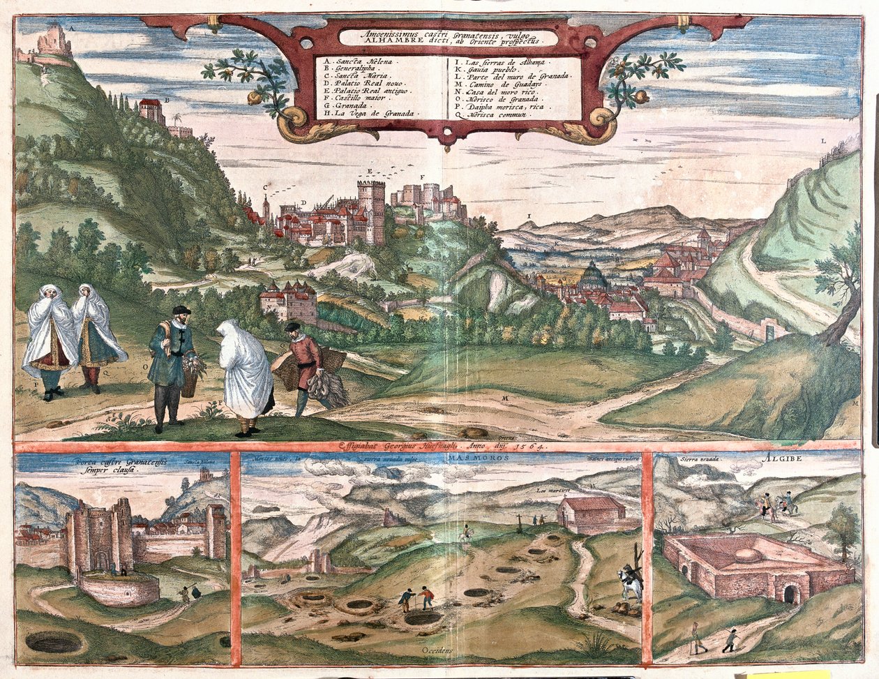 Alhambra - Masmorosgrottornas månar - Granada, Spanien - i "Civitates Orbis Terrarum" av Georg Braun, Köln 1617 av Georg Braun