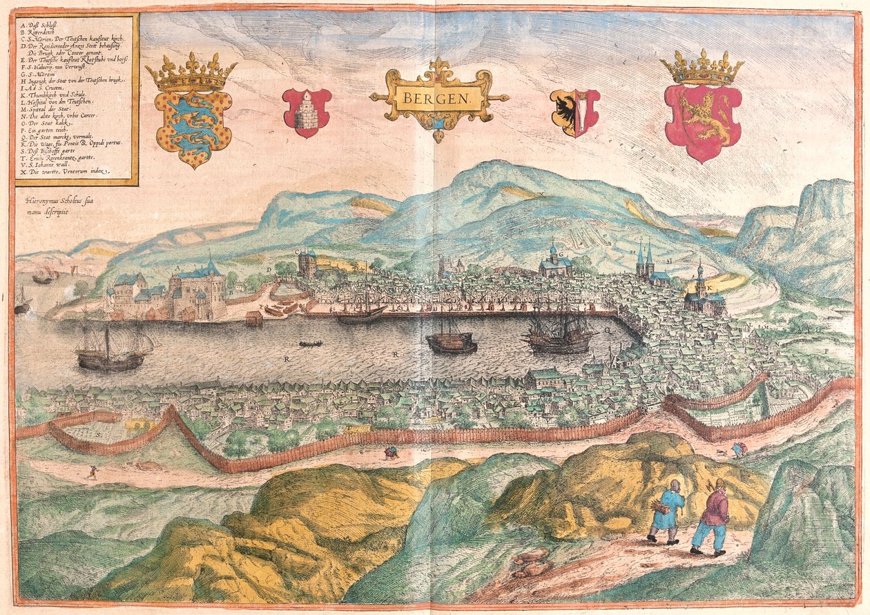 Bergen, Norge - i "Civitates Orbis Terrarum" av Georg Braun, Köln 1617 av Georg Braun