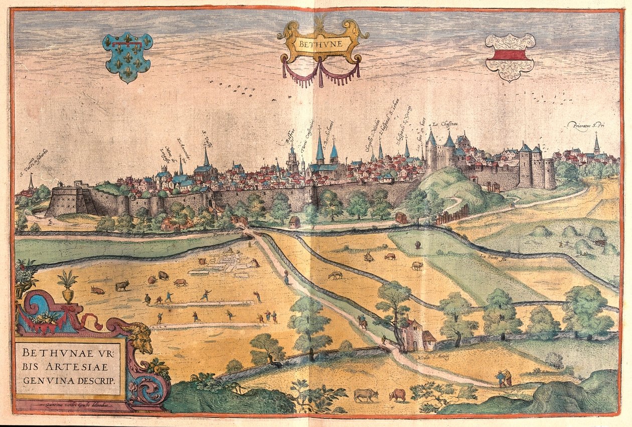 Bethune i Pas de Calais, Frankrike -i "Civitates Orbis Terrarum" av Georg Braun, Köln 1617 av Georg Braun