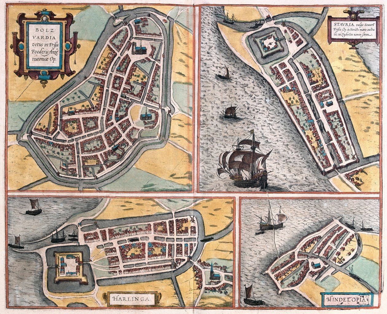 Bolsward, Stavoren, Harlingen och Hindelopen, Nederländerna - i "Civitates Orbis Terrarum" av Georg Braun, Köln 1617 av Georg Braun