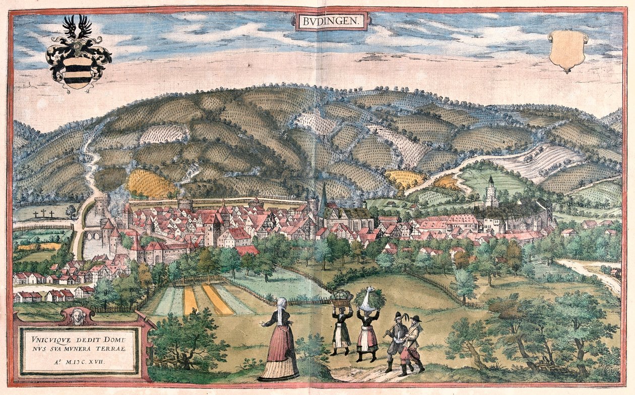 Budingen, Tyskland - i "Civitates Orbis Terrarum" av Georg Braun, Köln 1617 av Georg Braun