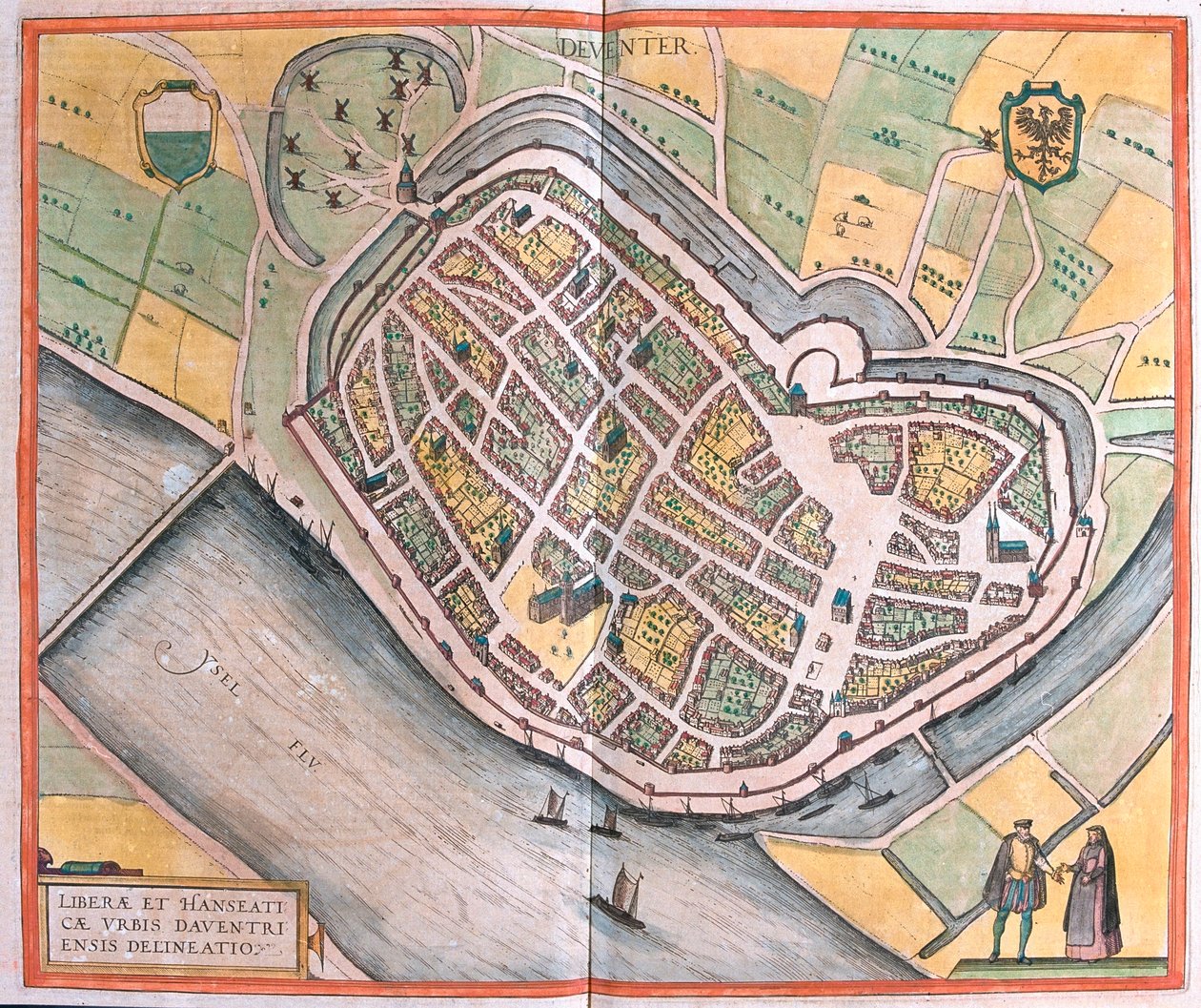 Deventer, Nederländerna - i "Civitates Orbis Terrarum" av Georg Braun, Köln 1617 av Georg Braun