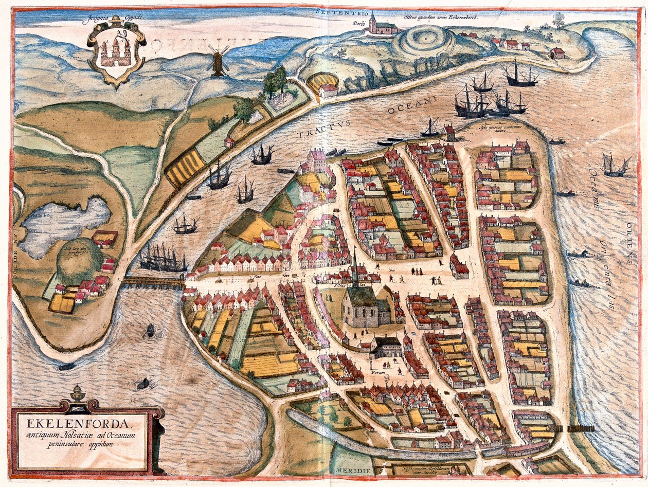 Eckernforde, Tyskland - i "Civitates Orbis Terrarum" av Georg Braun, Köln 1617 av Georg Braun