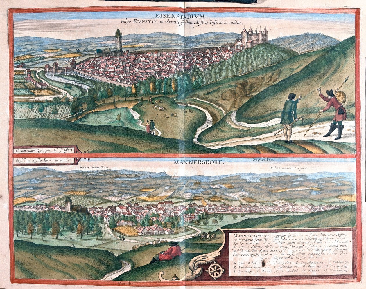 Eisenstadtt, Tyskland - Mannersdorf ,Österrike - i "Civitates Orbis Terrarum" av Georg Braun, Köln 1617 av Georg Braun