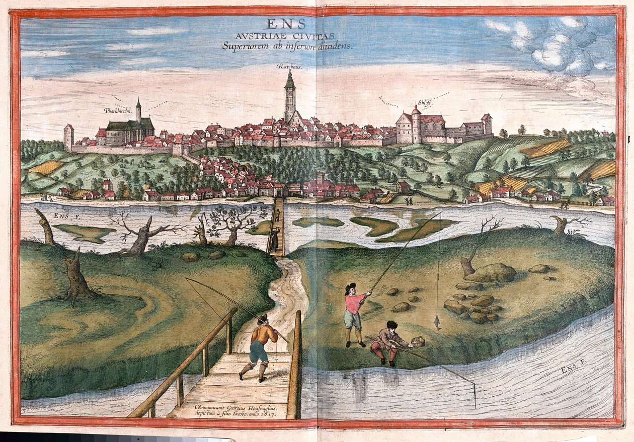 Enns, Österrike - i "Civitates Orbis Terrarum" av Georg Braun, Köln 1617 av Georg Braun