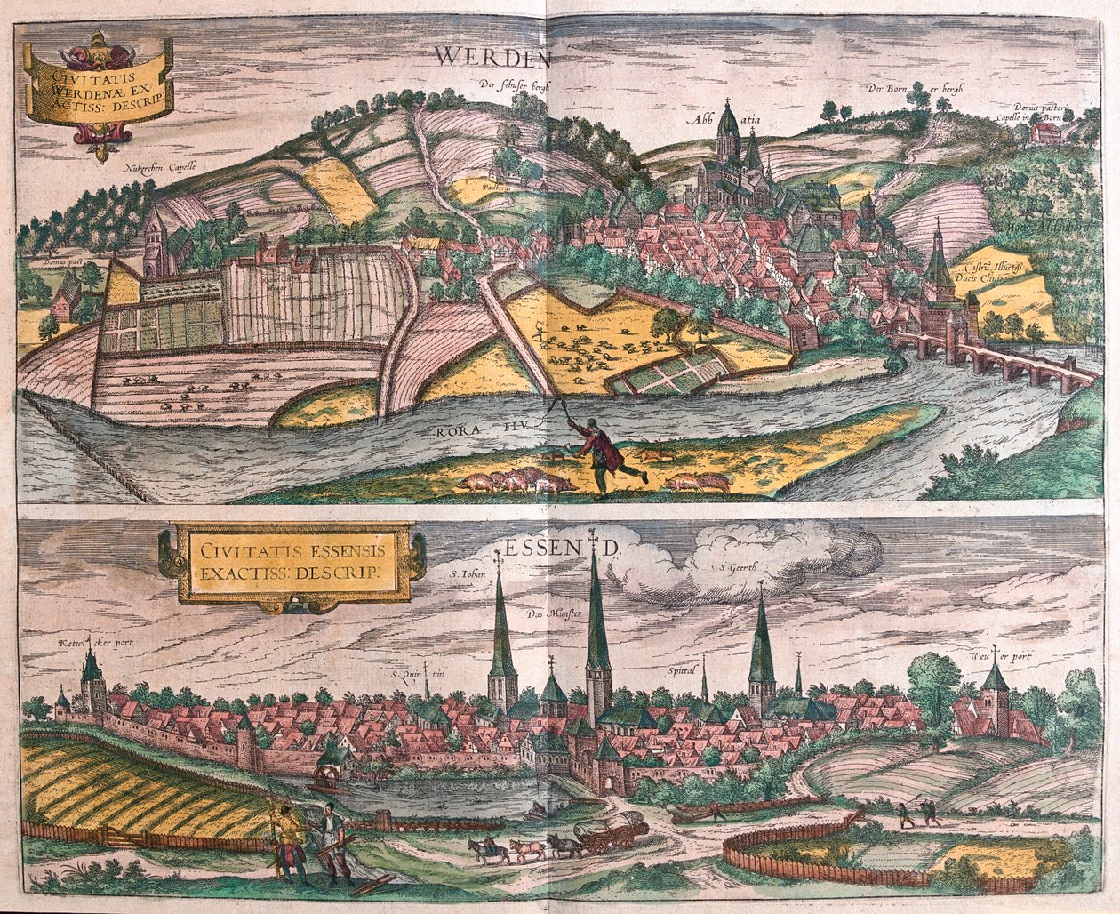 Essen och Werden, Tyskland - i "Civitates Orbis Terrarum" av Georg Braun, Köln 1617 av Georg Braun